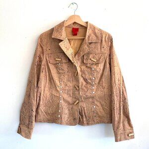 VERY VERA TAN SPECKLED BLACK SEQUINED STRUCTURED JACKET BUTTON UP  WOMENS MEDIUM
